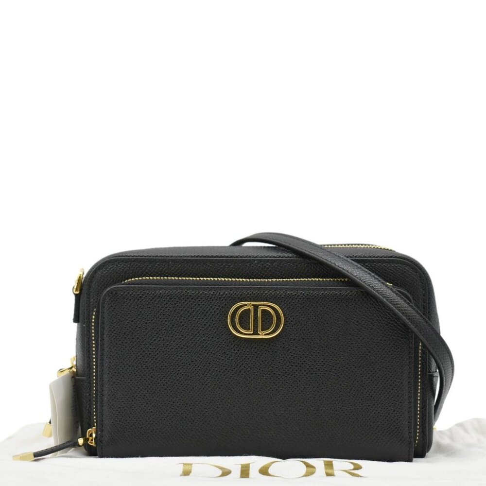 CHRISTIAN DIOR  Caro Grained Leather Double Pouch Crossbody Bag Black - Picture 3 of 12